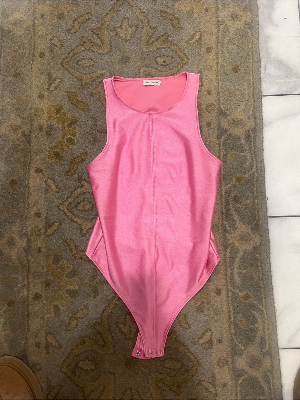 Good American Pink Sleeveless Bodysuit with Center Seam